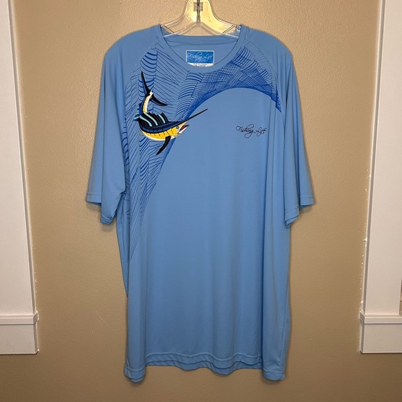 Fishing Life Men’s Blue UPF Sun Protection Swordfish T-Shirt Size 2X - Picture 1 of 7